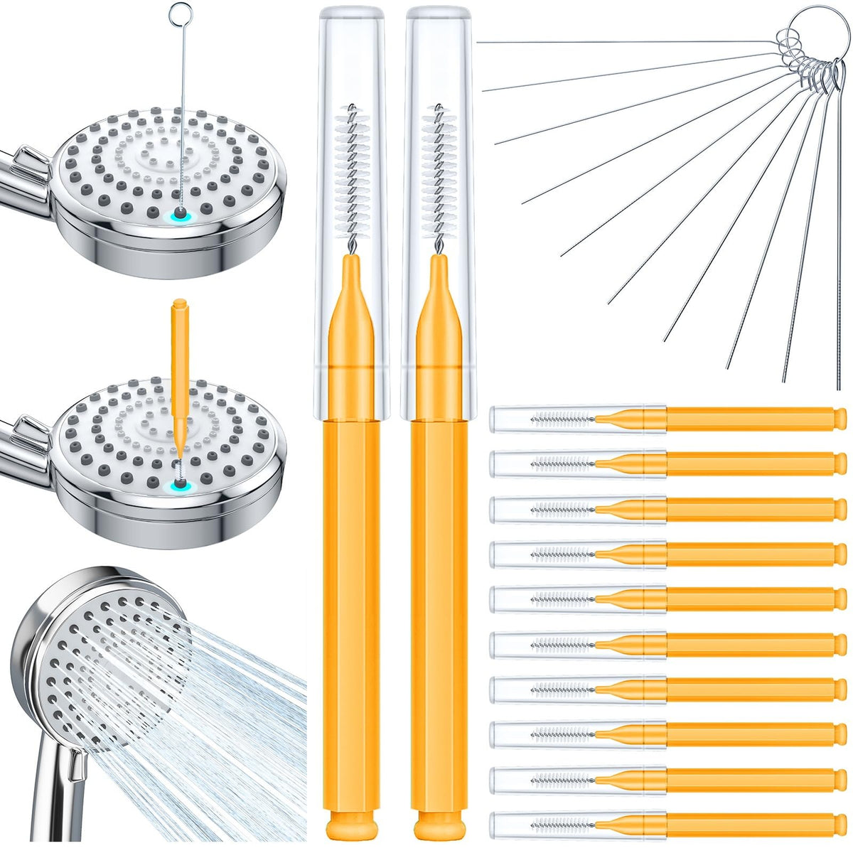 HASTHIP 20-Piece Shower Head Cleaning Set with 10 Capped Brushes and 10 Cleaning Picks