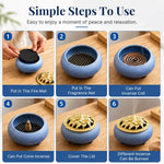 HASTHIP Blue Ceramic Incense Burner with Floral Lid, Mesh Insert and Protective Pad