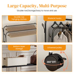 HASTHIP® Garment Organizer Rack Moving Floor Clothes Rack Garment Rack with Wheel Double Layer Metal Clothes Organizer Rack with Utiliy Shoe Rack Multi Purpose Open Garment Organizer Rack