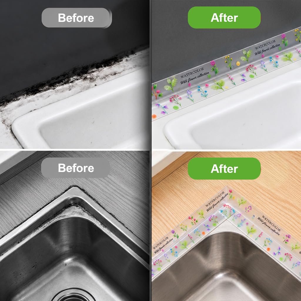 HASTHIP Patterned Caulk Strip Tape, Clear PVC Sealer with Center Crease for Kitchen and Bathroom Edges