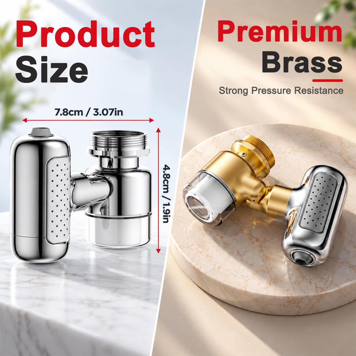 HASTHIP Four-Mode Faucet Water Filter with Chrome Silver Finish, Two Filters and 360° Rotation