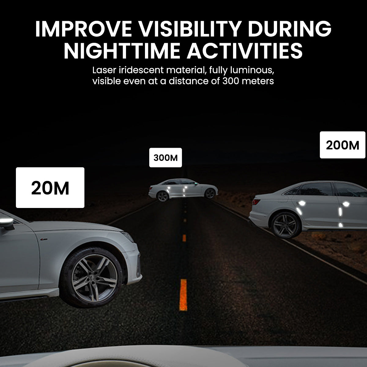 HASTHIP® 16Pcs Car Safety Stickers Cool White Reflective Anti-collision Car Door Stickers Decorative Car Stickers Removable Stickers for Car Door Sill, Door Edge, Handle, Rear Mirror, Rear Trunk