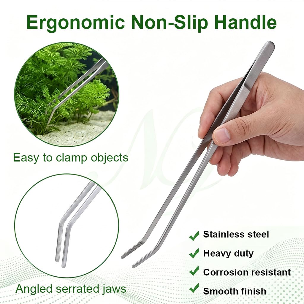 HASTHIP 38cm Stainless Steel Aquarium Tweezers with Serrated Tips for Aquascaping and Hobby Tasks