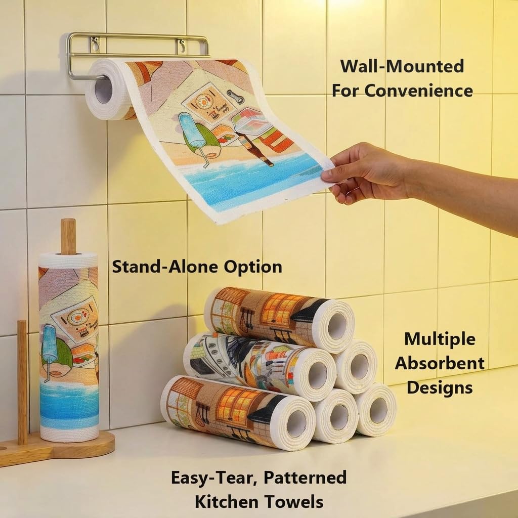 HASTHIP Reusable Kitchen Cleaning Cloth Roll with Hand-Tear, Washable Textured Microfiber Towels