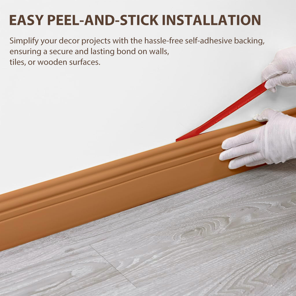 HASTHIP® Flexible Baseboard Molding Trim, Peel and Stick Rubber Wall Base Moulding Trim, 78.74inch x 3.9inch Cuttable Modern Vintage Brown Base Molding for Home, Hotel DIY Decoration