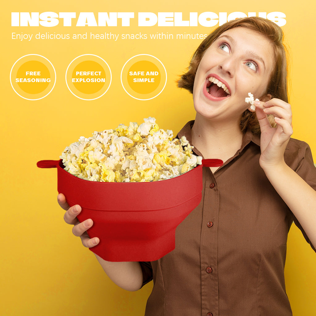 HASTHIP® Microwave Popcorn Maker with Lid 220 Degree Heat Resistant Silicone Microwave Popcorn Container Holder Dual Ear Design BPA-Free Food Grade Silicone Folding Popcorn