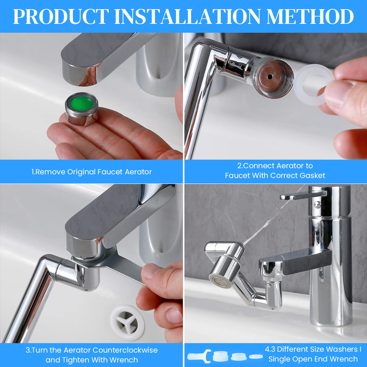 HASTHIP® Pivoting Faucet Extender Sink Aerator with Retractable Arm Multi Angle Flexible Faucet Attachment Universal Extender for Kitchen, Bathroom