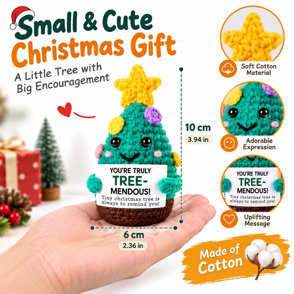 HASTHIP Handmade Cotton Crochet Christmas Tree Figurine with Treemendous Message Card Gift for Teachers