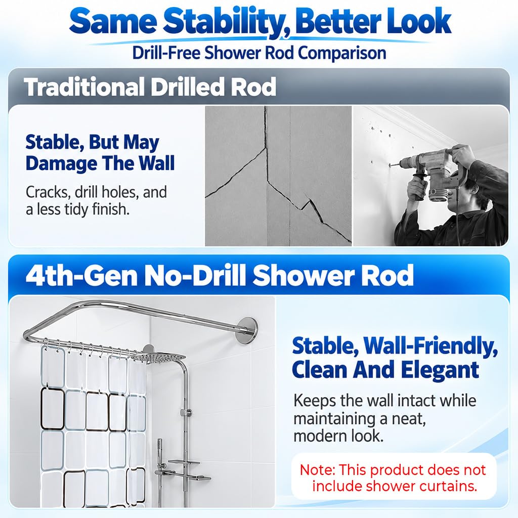 HASTHIP U-Shaped Shower Curtain Rod, 23,6 Pulgadas, Adjustable Stainless Steel in Silver