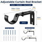 HASTHIP Adjustable Curtain Rod Brackets for 1 inch Rods, 3.5–4.5-Inch Reach, Black Finish