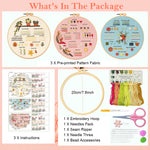 HASTHIP® 3 Sets DIY Embroidery Kit for Beginners Pre-Embroideried Stitch Practice Kit for Beginners Adults, Stitch Practice Kit, Includes Cloth with Pattern, Hoop, Colorful Threads and Scissors