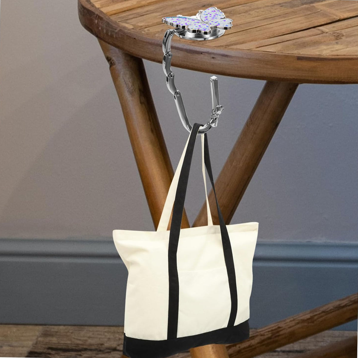 HASTHIP® 2Pcs Foldable Purse Hook, Women Bag Table Hanger Collection Purse Hanger for Table, Portable Table Bag Holder for Handbag, Backpack, Sling Bag ( Metal Multi-Purpose Hook with Storage Bag)