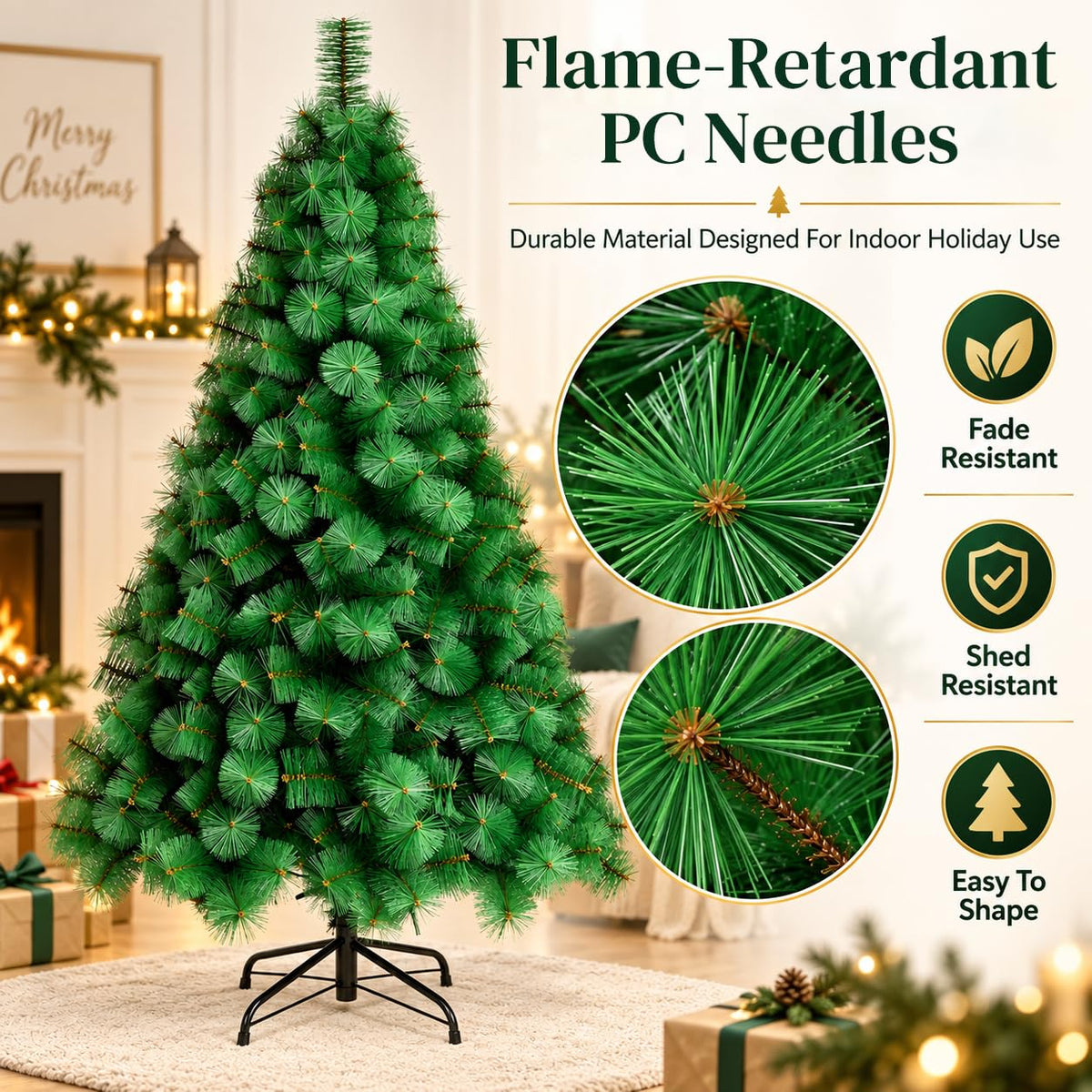 HASTHIP 5 Pies Artificial Christmas Tree with Realistic Green Pine Needles and Detachable Metal Stand