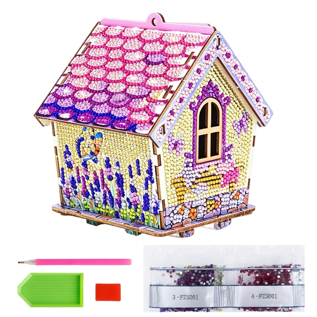 HASTHIP Diamond Painting Cabin Model DIY Wood and Crystal Mosaic House Kit for Home Display
