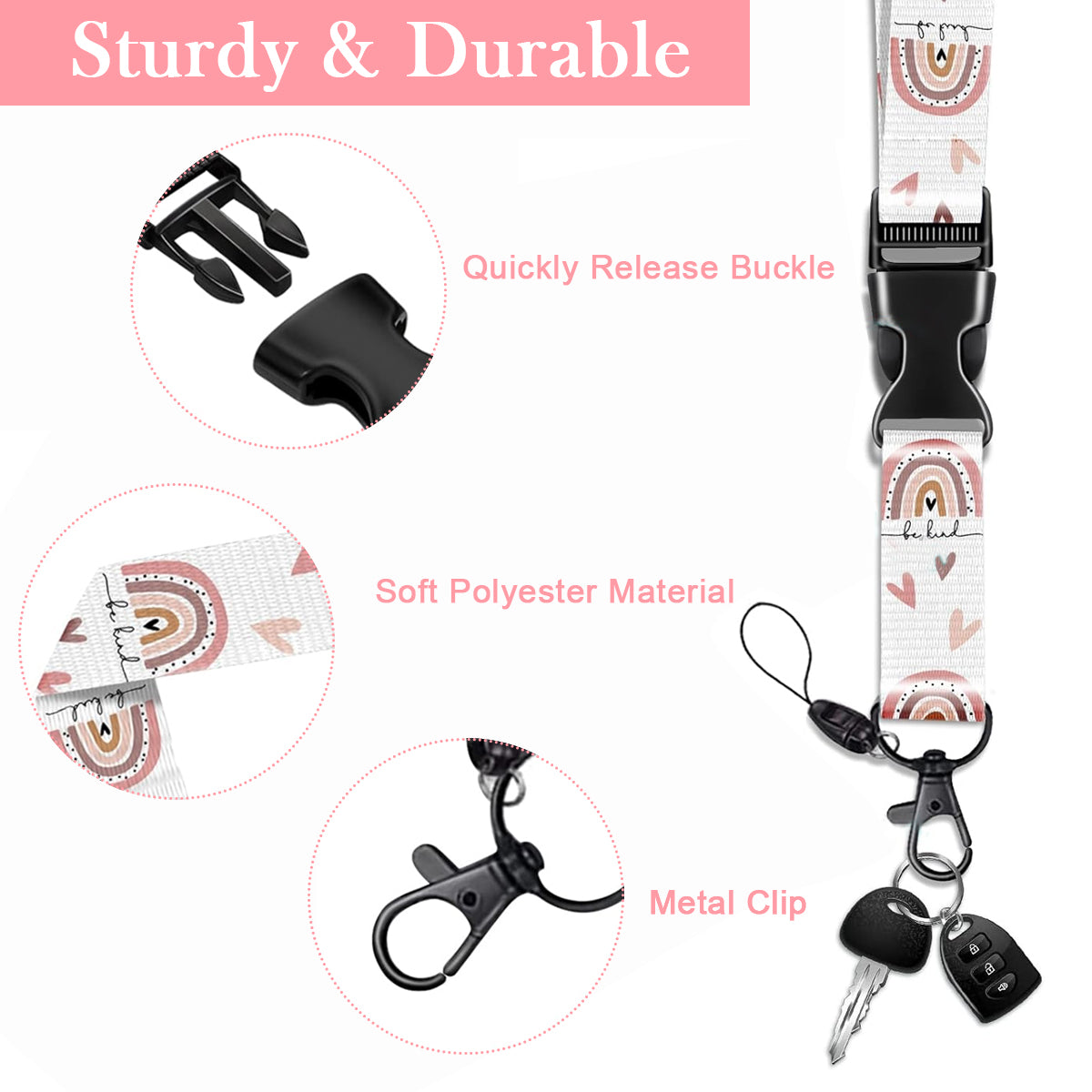 HASTHIP® ID Badge Holder Keyring with Detachable Neck Lanyard 23 inches Retractable Reel Badge Holder Fashion Cute Rainbow Print Multipurpose Retractable Badge Holder for Keys/Badge/Door Cards