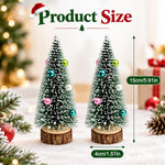 HASTHIP 2-Piece 15cm Mini Christmas Trees with Frosted Sisal, Bead Ornaments and Wood Bases