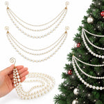 HASTHIP 2-Piece Christmas Pearl Garland, Cascading Faux Bead Chains with Pre-Installed Spiral Hooks