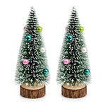 HASTHIP 2-Piece 15cm Mini Christmas Trees with Frosted Sisal, Bead Ornaments and Wood Bases