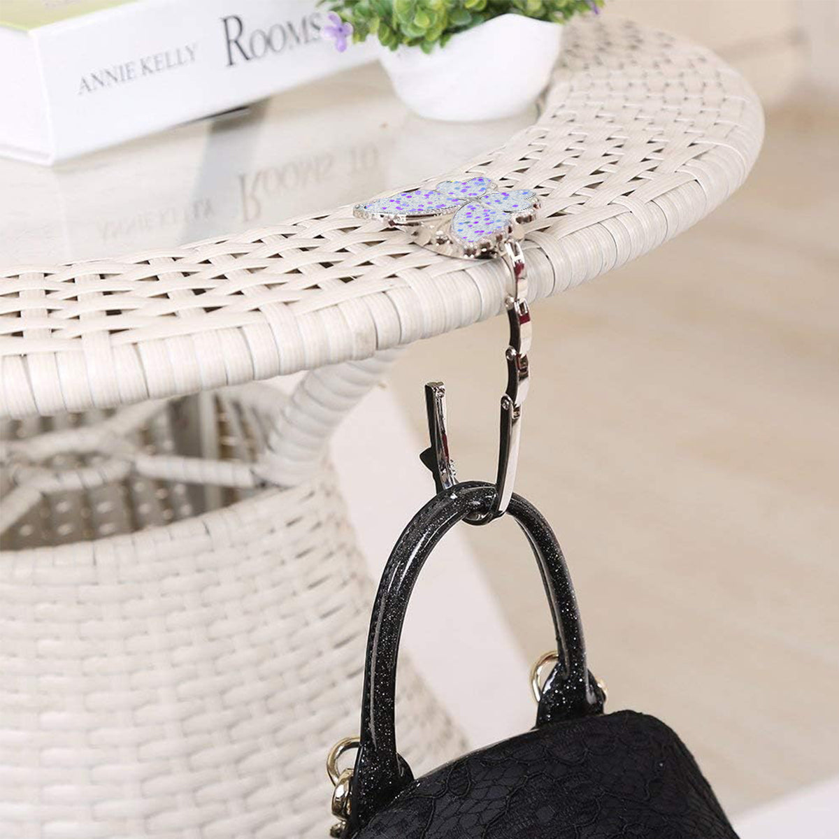 HASTHIP® 2Pcs Foldable Purse Hook, Women Bag Table Hanger Collection Purse Hanger for Table, Portable Table Bag Holder for Handbag, Backpack, Sling Bag ( Metal Multi-Purpose Hook with Storage Bag)