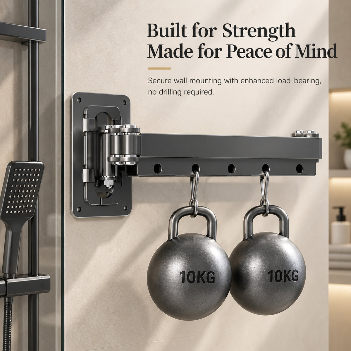 HASTHIP Retractable Folding Shower Curtain Aluminum Rail Waterproof Polyester Cloth