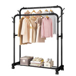HASTHIP® Garment Organizer Rack Moving Floor Clothes Rack Garment Rack with Wheel Double Layer Metal Clothes Organizer Rack with Utiliy Shoe Rack Multi Purpose Open Garment Organizer Rack