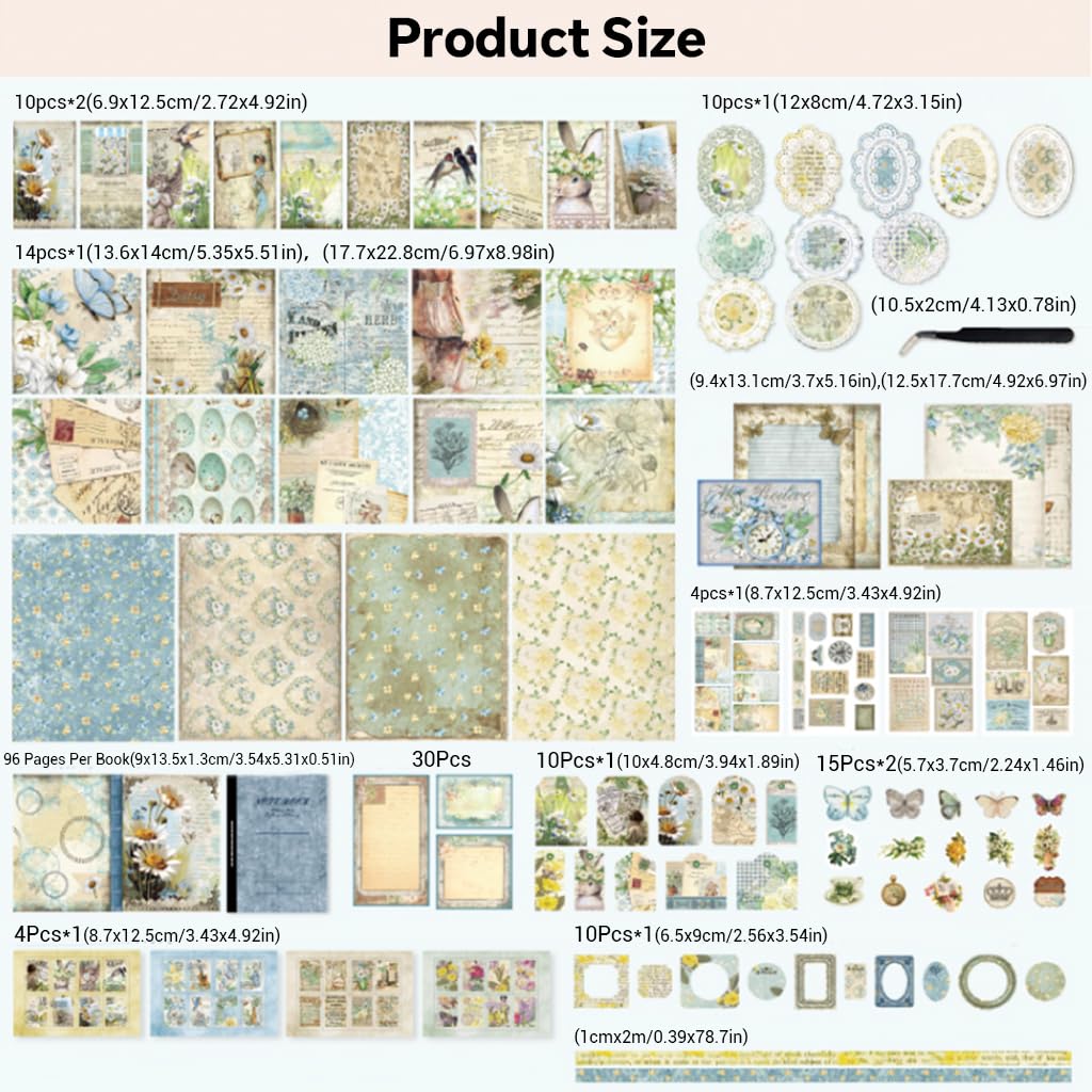 HASTHIP Vintage Wonderland Scrapbooking Kit with A6 Journal, Stickers, Papers and Tweezers