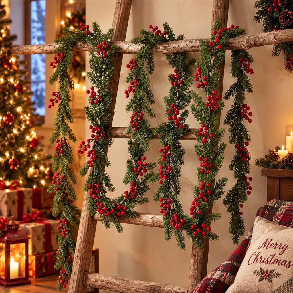 HASTHIP 5.9ft Artificial Pine Christmas Garland with Pine Cones, Flexible Vine and Hanging Rings
