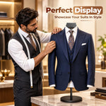 HASTHIP Adjustable Shirt Display Stand with Solid Wood Hanger and Weighted Round Metal Base