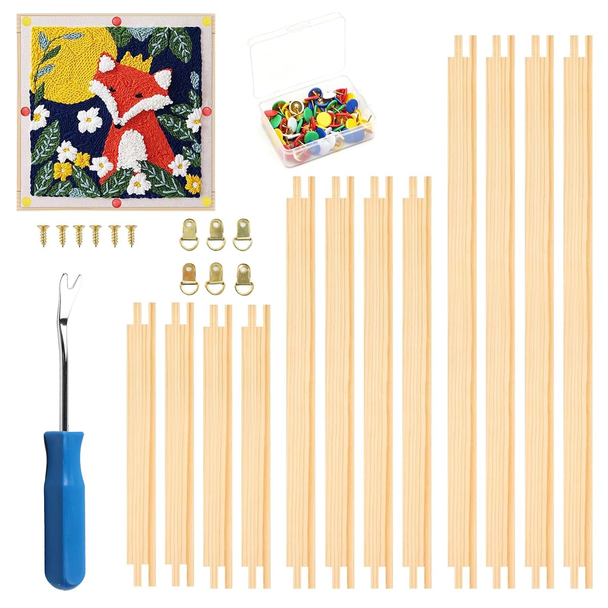 HASTHIP 12-Piece Pine Wood Needlepoint Stretcher Bars Set with Pins, Reusable and Adjustable