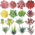 HASTHIP Artificial Succulent Plants for Home Decor with 16 Pcs Flocked PVC Set | Maintenance Free
