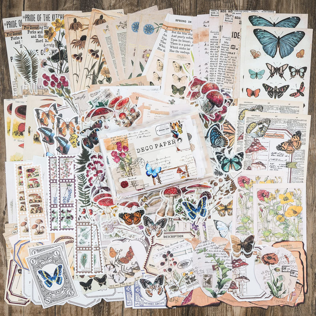 HASTHIP Vintage Journal Supplies Pack for Scrapbooking and Art Journaling | 200 pcs Reusable Paper and Washi Stickers