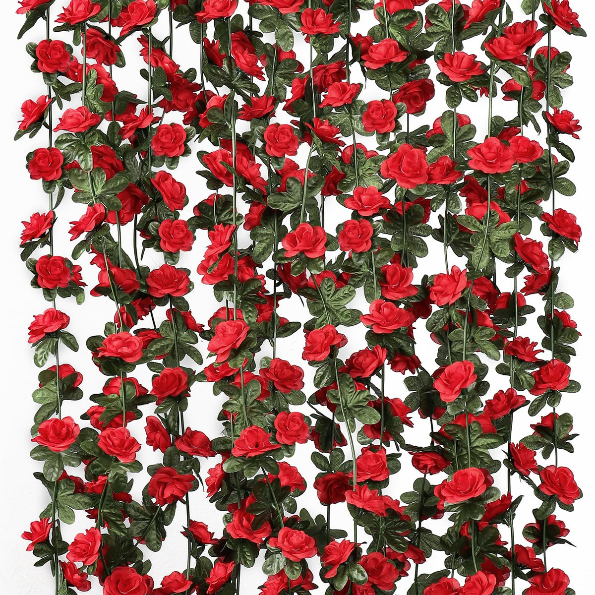 HASTHIP® Artificial Flowers for Decoration Hanging - 9 Pack 72 FT Artificial Flower Garland Fake Red Roses Vines Silk Flowers Faux Plastic Outdoor Hanging Floral Ivy Garland Decoration - Red