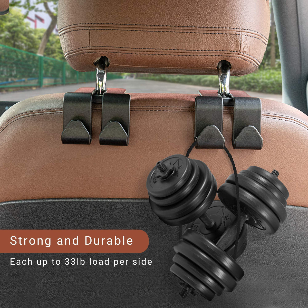 HASTHIP Car Seat Headrest Hooks for Organized Backseat Storage with Dual-Sided Design | 44 lb Load Capacity ABS Black Pack of 4