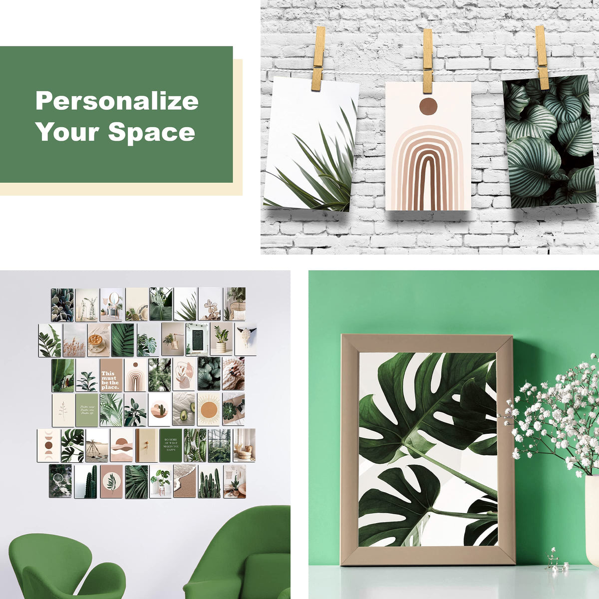 HASTHIP Wall Sticker Photo Display for Room Decor with 50 Sheet 4x6 in Art Cards | Forest and Desert Collection