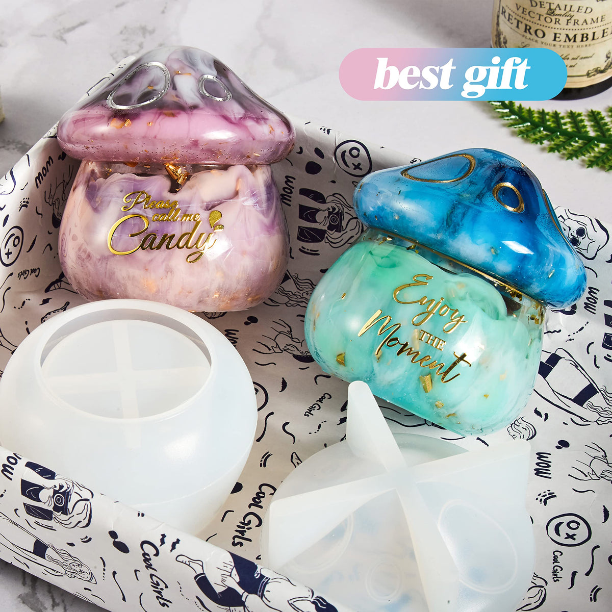 HASTHIP Resin Molds for DIY Mushroom Jars featuring 2 Part Mold with Lid | Silicone Craft Box 9.38 oz