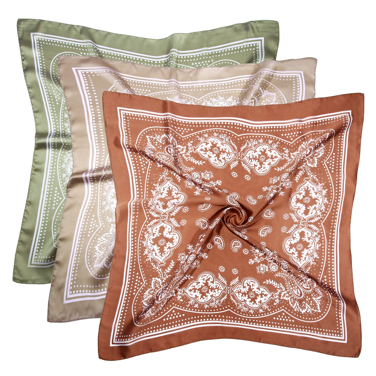 HASTHIP® Pañuelos de Seda Satinada para Mujer,3 Piezas 70x70 cm Fulares Cuadrados Suaves y Ligeros,Bandanas de Moda para Cabello Cuello o Viaje Accesorios Elegantes Uso Diario