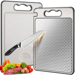 HASTHIP® 14.4 x9.8 inchs Double Sided 304 Wheat Straw & Steel Chopping Board with Whetstone Notch Anti-slip Cutting Board for Meat, Vegetable, Fruit, Deli