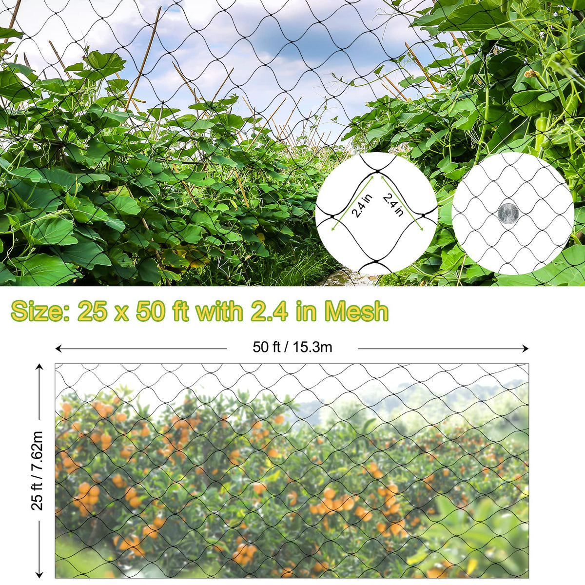 5*15 ft Creeper Plant Support Net For Agriculture And Gardening, Heavy-Duty Polyester Creepers and Climbers Plants Trellis Netting for Climbing Plants, Vegetables, Fruits, and Flowers