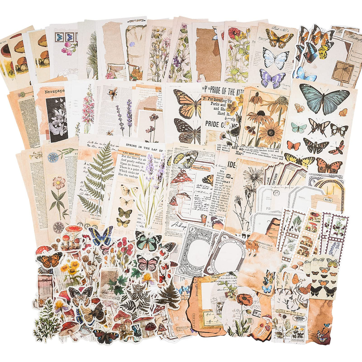 200pcs Vintage Journal Supplies Pack for Scrapbook Supplies Art Journaling Bullet Junk Journal Planners DIY Paper Stickers Craft Kits Notebook Collage Album Aesthetic, Gold