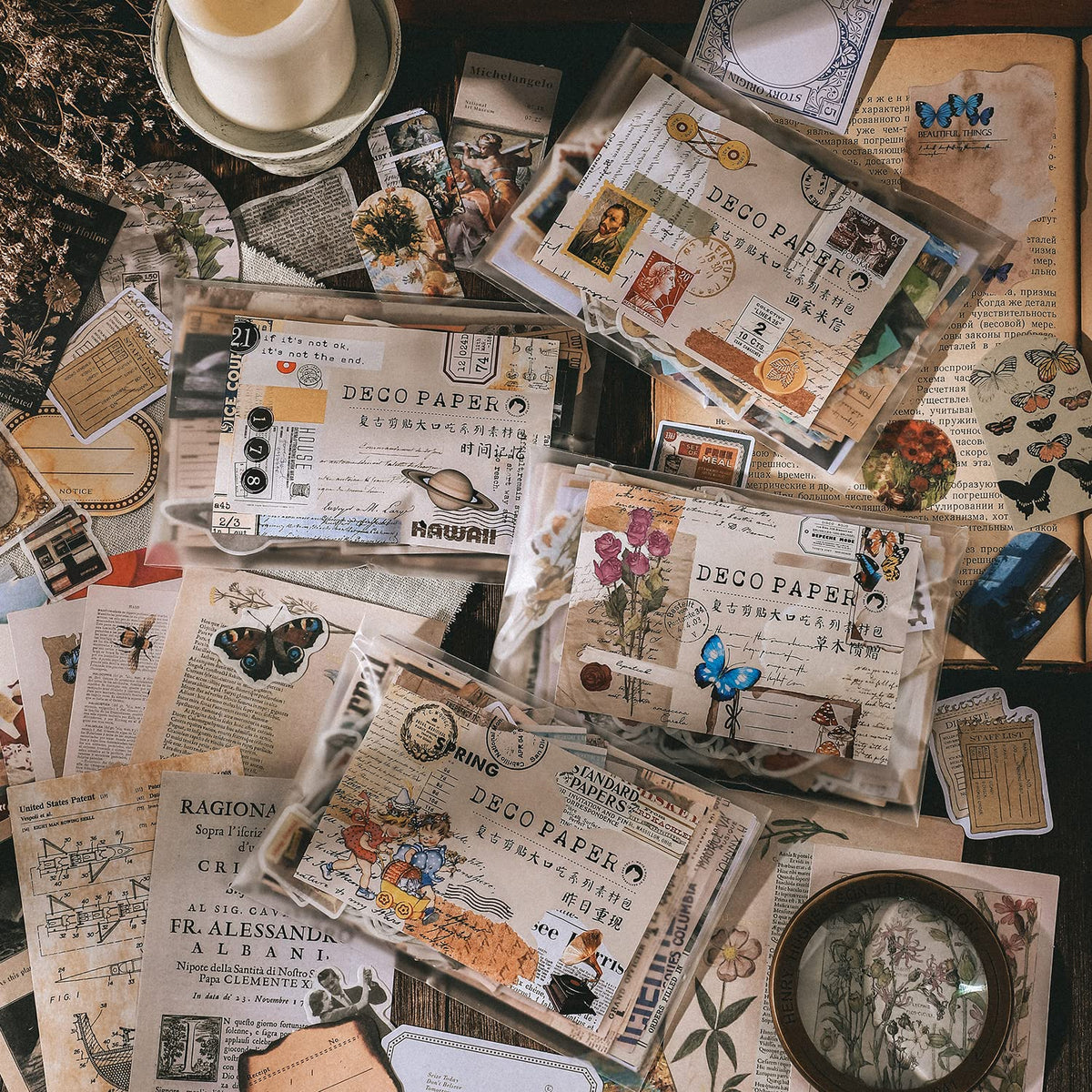 HASTHIP Vintage Scrapbook Supplies Pack for Art Journaling and DIY Albums | 200 Paper and Sticker Ephemera Kit