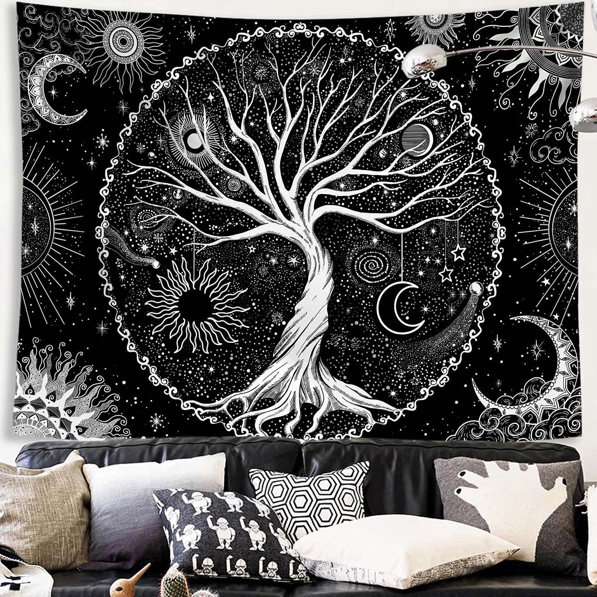 HASTHIP Tree of Life Tapestry for Bedroom featuring HD Galaxy Print and 51.2×59.1 in Size | Black and White Polyester Wall Hanging