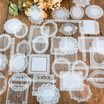 HASTHIP® Lace Scrapbook Stickers Transparent PET Lace Designs Waterproof Cutout Stickers for Journals Albums Crafts DIY Projects