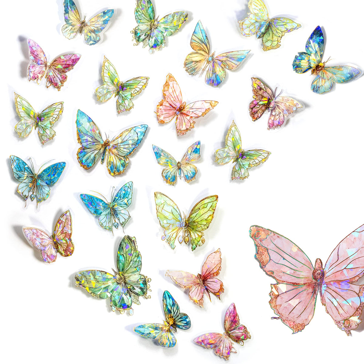 HASTHIP Butterfly Stickers Set for Scrapbooking and Journals with 80 Pieces | Holographic Waterproof TPE Design