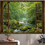 HASTHIP® Window Forest Tapestry Green Nature Jungle Wall Hanging with Printed Landscape for Bedroom Living Room Dorm Decor