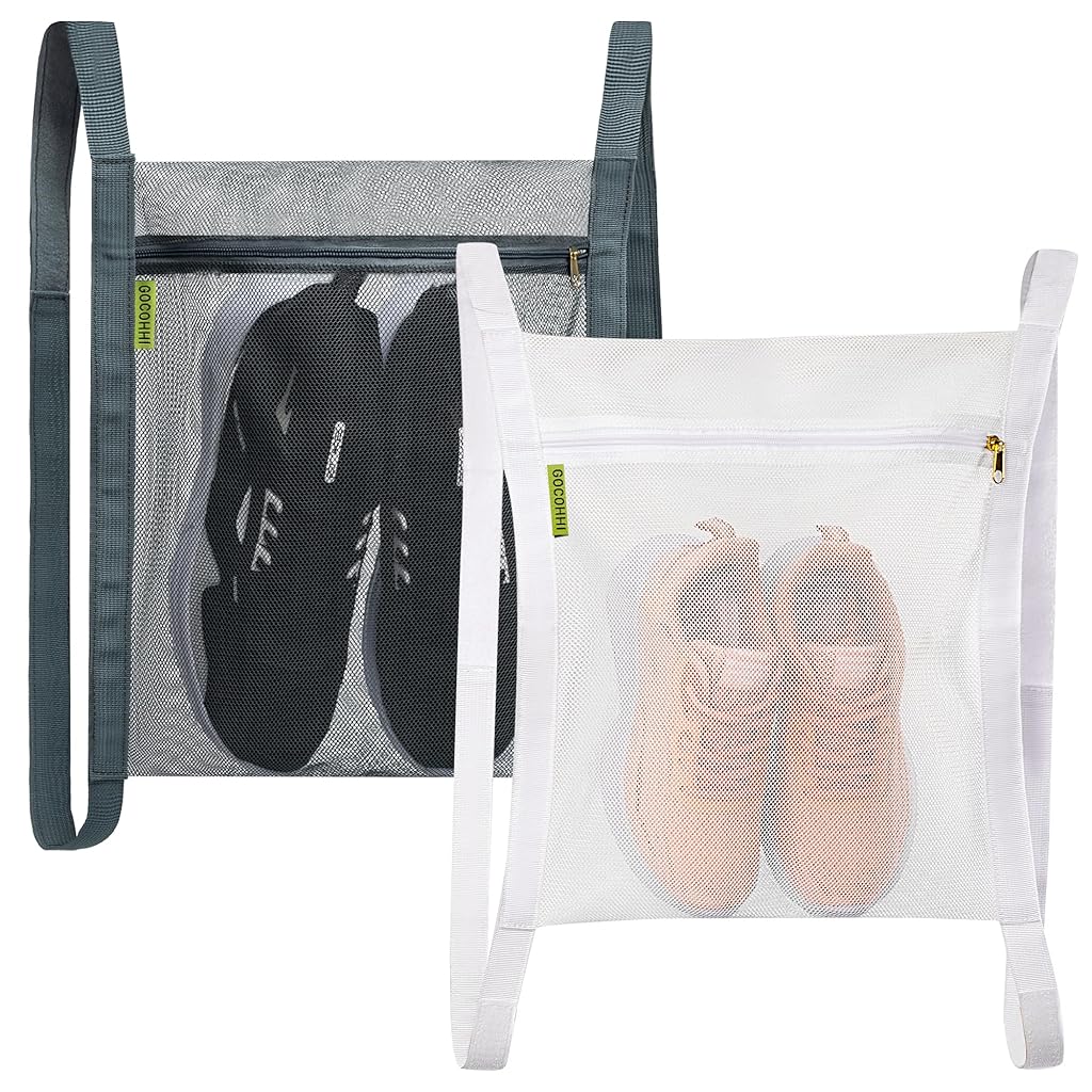 HASTHIP® Sneaker Drying Bag, Shoe Dryer Mesh Bags, Sneaker Wash & Dry Net Bag for Dryer, Large Mesh Laundry Bags with Zipper and Strap for Most Dryers Door, 15.7"x13.8" (White &Black)