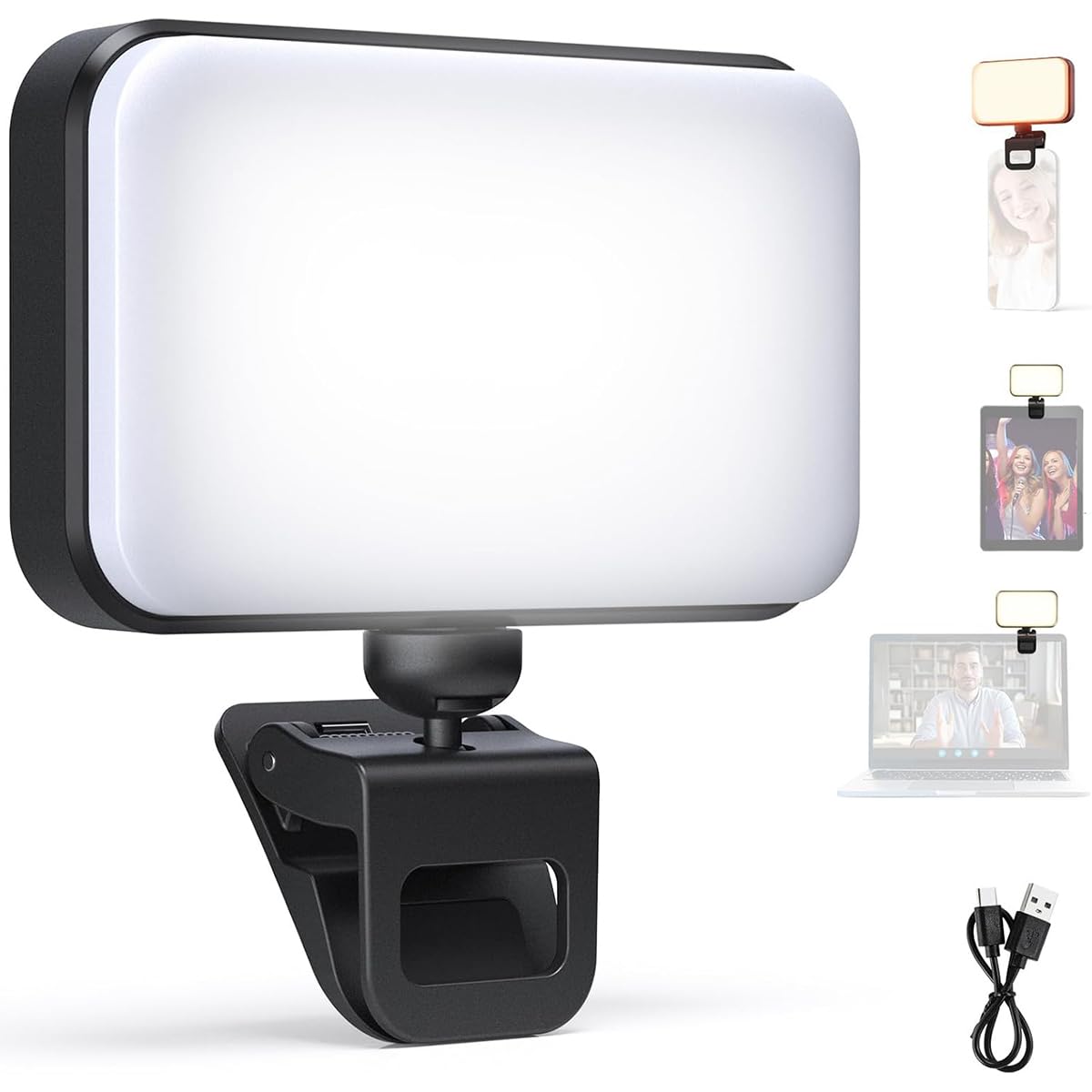 HASTHIP Rechargeable USB LED Monitor Fill Light, 3 Colour Modes, 5 Brightness Levels, 1000mAh Battery