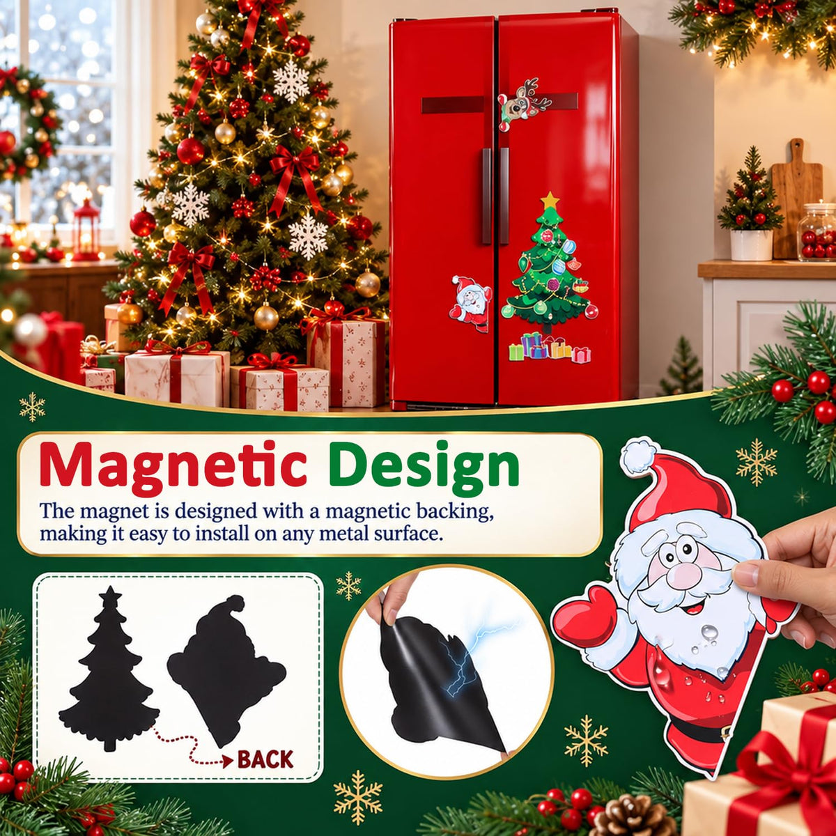 HASTHIP 23-Piece Reusable PVC Christmas Tree Decor Set for Refrigerators and Metal Surfaces