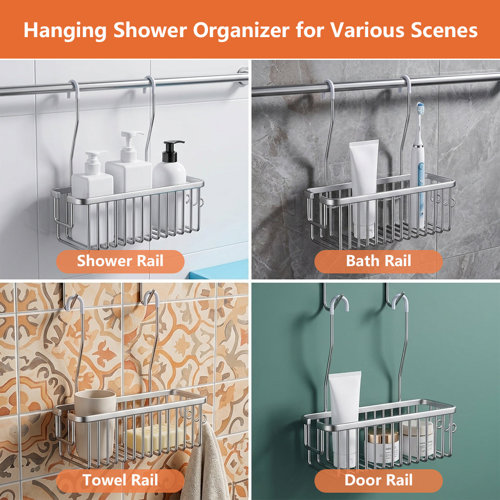HASTHIP Aluminum Over-Door Shower Caddy, Tool-Free Hanging Storage, 28.5 × 12 × 9.6 cm