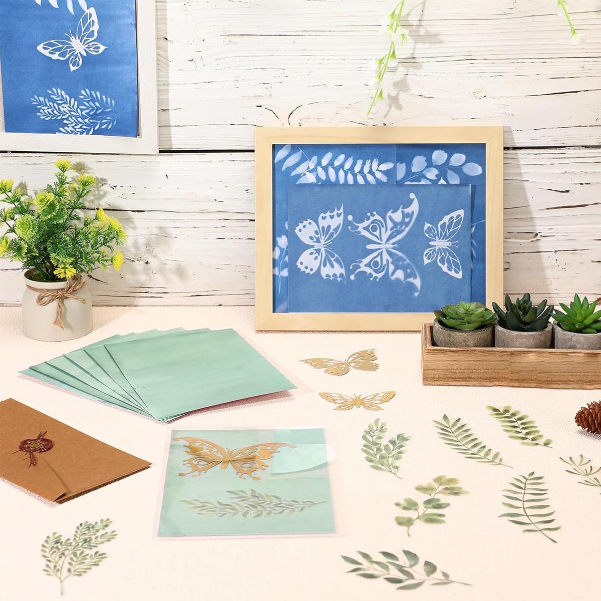 HASTHIP 16 Pieces Cyanotype Paper Kit with A4, A5 and A6 Sun-Print Sheets for DIY Projects