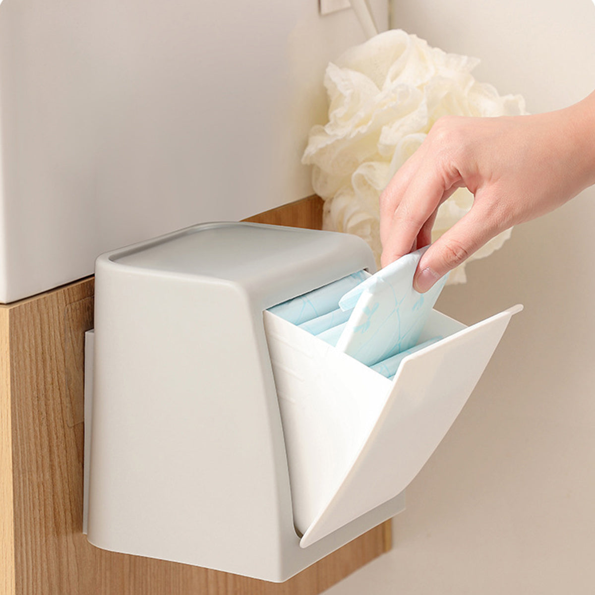 HASTHIP® Sanitary Pads Storage Box for Toilet Wall Pull-Out Utility Storage Box for 25-30Pcs Sanitary Pads, Cotton Swabs, Small Gadgets, 11.5cmx11.5cmx19.5cm